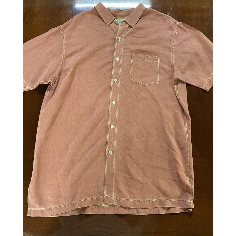 Tori Richard Shirt Mens X Large Rust Color Silk Short Sleeve Button Up
